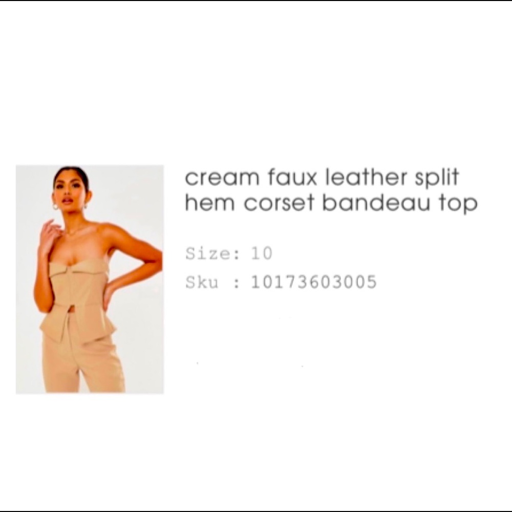 Cream Faux leather split hem corset bandeau top